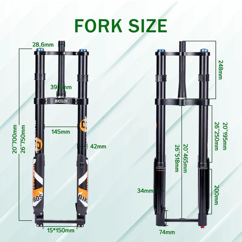 Measurement details of Fat Tire 5.0 20 Inch Air Electric Mountain Bike Front Fork With Inverted Suspension Thru Axle 15x150mm