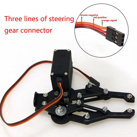 Heavy Duty Metal Robotic Arm Gripper With High Torque MG996R Servo For Arduino And Raspberry Pi DIY Projects Educational STEM Maker Kit Solid Metal Claw Clamp For Learning And Prototyping Black, three-line servo connector