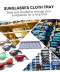 Straight Up Neat And Quick To Organize With This Six Grid Sunglasses Tray displaying various sunglasses and a grey fabric organizer.