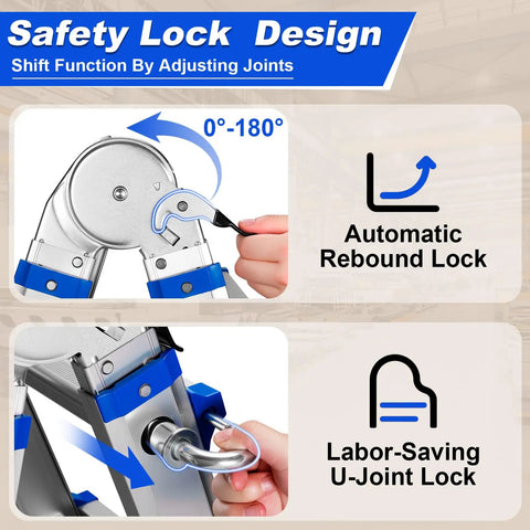 Heavy Duty Multi Position Telescoping Ladder With Smooth Roll Wheels 14 Ft Reach showing safety lock design and adjustment features.