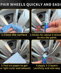 Step-by-step use of Wheel Repair Kit With Touch Up Paint For Curb Rash And Scratches In Light Silver on car rim