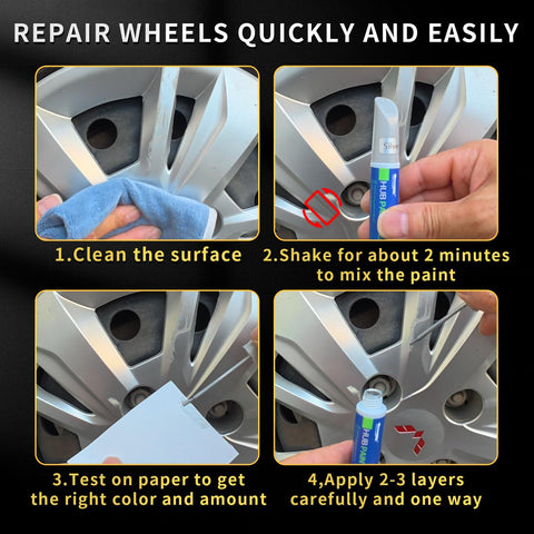 Step-by-step use of Wheel Repair Kit With Touch Up Paint For Curb Rash And Scratches In Light Silver on car rim