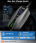 Dual Voltage EV Charger For Tesla With App, Level 1 And Level 2 Portable Charger displayed with settings screen