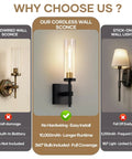 Plug And Play Wireless Wall Sconces With Smart Remote Control And Massive 10000Mah Battery Dimmable Rechargeable Lighting Set Of Two sleek black and gold fixtures comparison with hardwired options.