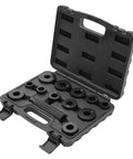 Open case showing Transmission Bushing Driver Tool Kit, 13 Piece Master Set for GM 700R4, 4L60, 4L60E, and 4L65E Transmissions