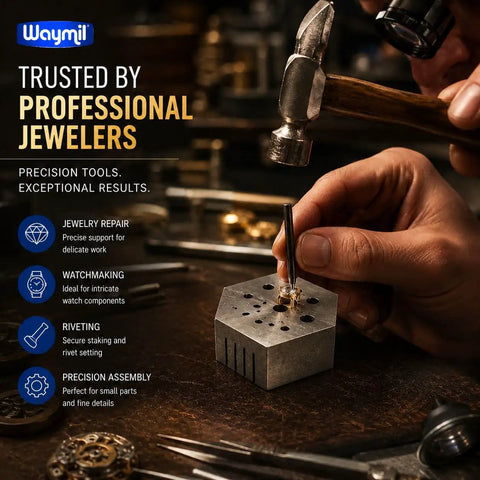 Hexagonal Jewelry And Watchmaker Anvil Block Hardened Steel For Staking Riveting Drilling And Shaping Small Parts With 15 Holes