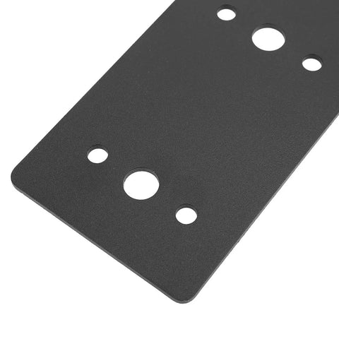 Close-up of Heavy Duty L Shaped Flat Bracket Mending Plate Black Powder Coated Steel For Furniture Repair Indoors Outdoors 3mm Thick