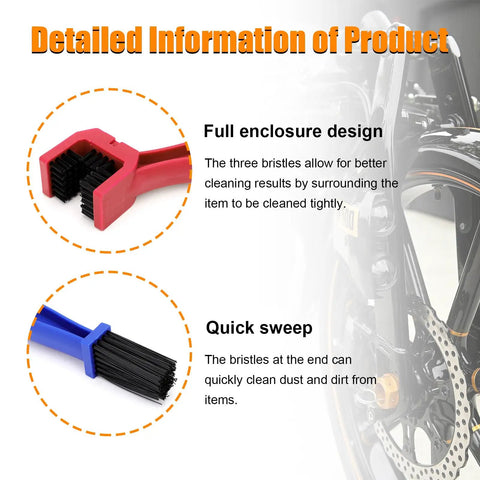 2 Piece Bike And Motorcycle Chain Cleaning Brush Set For Universal Use Heavy Duty Chain Washer Tool With Nylon Bristles