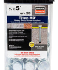 Beefy One Half Inch By Five Inch Titen HD Screw Anchor For Concrete And Masonry With Hex Washer Head Zinc Plated Heavy Duty Fastener Easy Install Pack Of Twenty For Cracked And Uncracked Concrete packaging