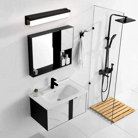LED Bathroom Vanity Light Fixture Over Mirror 24.4 Inch Modern Rectangle Black Matte Metal Lighting Bar 4000K Daylight Wall Sconce