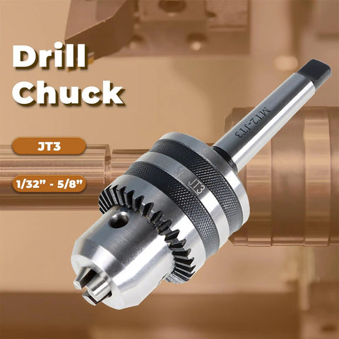Heavy Duty JT3 Drill Chuck With MT2 Arbor Fit For Mini Metal Lathe Tailstock And CNC Mill 1/32 To 5/8 Inch Clamping Range, close-up view.