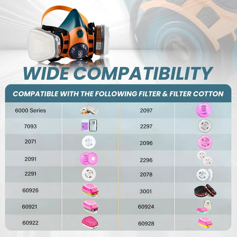 All Day Comfy Reusable Silicone Half Face Respirator Mask With Filters For Welding Woodworking Spray Painting Dust Chemical And Pollen Protection Gas Mask with filter compatibility chart