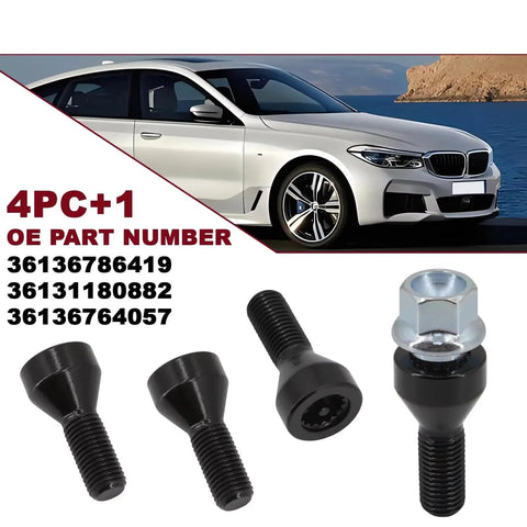 Premium Lug Wheel Studs Kit For Your BMW Z4 Z3 M6 M5 M3 135is 135i 128i Heavy Duty Car Wheel Bolts Bolt Set Replacement OEM 36136786419 Reliable And Tough, 4-piece black steel set