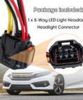 8 Way LED Headlamp Connector For Honda Civic 2016 2017 2018 2019 2020 2021 2022 2023 Pigtail Wire Harness Replacement Durable