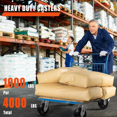 Warehouse worker using Heavy Duty 6 Inch By 2 Inch Caster Wheels Set With Mold On Rubber Cast Iron Wheels Swivel Top Plate Casters