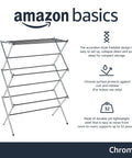 Hassle Free Top Shelf Foldable Indoor Clothes Drying Rack Heavy Duty Steel Laundry Stand For No Sweat Garment Care Rust Proof Chrome Finish Compact Storage Ready, chrome finish, accordion-style design.