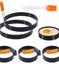 Set Of 6 Round Egg Rings And Pancake Molds With Silicone Handles, 3.5 Inch And 6 Inch Sizes, Perfect For Burgers, English Muffins, Pancakes, And Breakfast Sandwiches On Griddle Or Stove, Includes Silicone Oil Brush