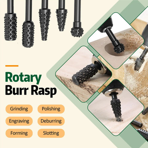 Rotary burr rasps from 14 Piece Wood Carving Discs Set For 4 Inch And 4.5 Inch Angle Grinders in engraving and shaping use
