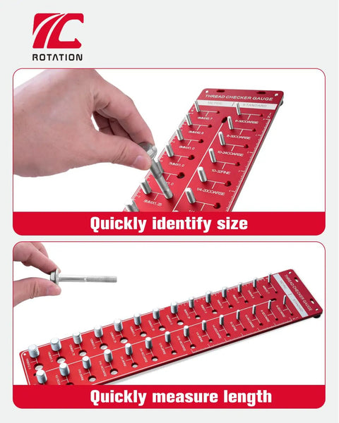 Stainless Steel Thread Gauge Kit For Nuts And Bolts ANSI Class 2B Go No Go Bolt Size And Thread Identifier Tool displayed on red panel