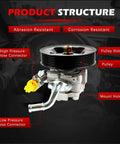 Heavy Duty Power Steering Pump With Pulley Replacement For Nissan Frontier Pathfinder Xterra 2005 To 2012 showing structure features and connectors.
