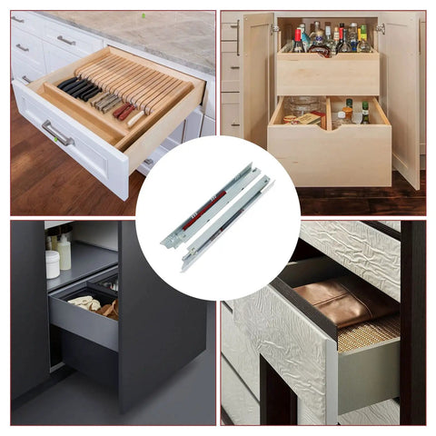 Beefy 18 Inch Undermount Drawer Slides 6 Pair Set With Full Extension Soft Close Concealed Runners Includes Mounting Screws And Brackets SGCC Material 1.8x1.5x1.0mm Thick Heavy Duty 100 Lb Capacity in various kitchen drawer applications
