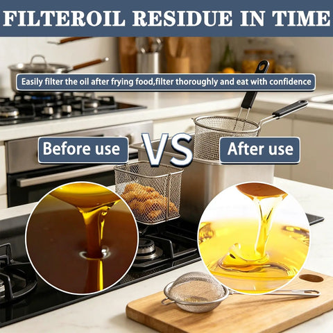 Heavy Duty Commercial Deep Fryer Oil Filter Machine 65L Capacity showing oil before and after filtration with fryer basket.
