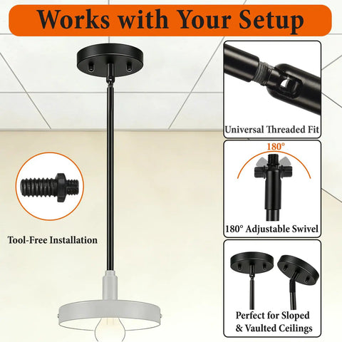 Dial In Your Perfect Drop Height Fast With These M10 Threaded Extension Rods Including Two Six And Twelve Inch Downrods Paired With A Sloped Ceiling Adapter So Pendants Or Chandeliers Look Legit And Level Over Island Setups - adjustable black threaded rod with swivel for sloped ceilings.