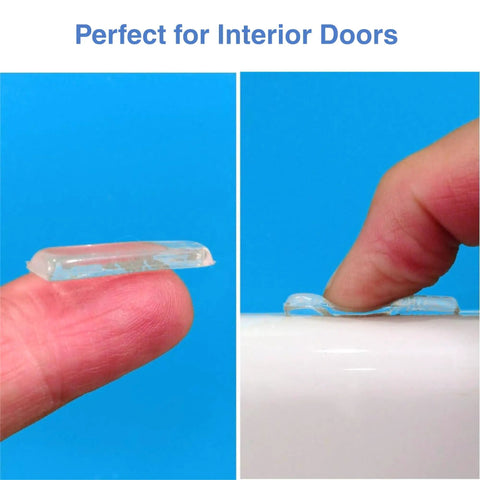 Ultra Quiet Interior Door Bumpers 30 Pack With Energy Absorbing Polyurethane Cushions And Two Layer Gel Technology shown on fingertip