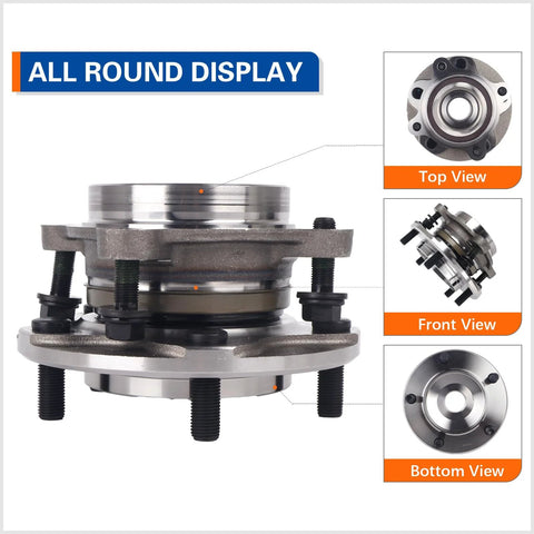 Front Wheel Hub And Bearing Assembly 515202 Fits Toyota Sequoia 2008 2018 And Tundra 2007 2018 4WD Replacement Beefed Up Premium Quality Durable Hub Bearing Kit For Smooth Ride, front view with top and bottom display.