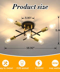 Five Light Dope Farmhouse Semi Flush Mount Ceiling Light Fixture With E26 Base Modern Matte Black And Gold Sputnik Chandelier