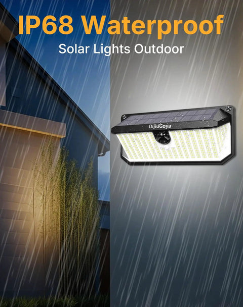 Solar Security Flood Lights Outdoor 466 LED 4000Lm Ultra Bright With 270-Degree Motion Sensor IP68 Waterproof on wall