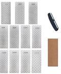 11 Piece Diamond Sharpening Stone Set With Angle Guide And Leather Strop, Whetstone Honeycomb Surface With Non Slip Base, Ideal For Knives And Scissors, Pro Grade Sharpener Kit With 180 To 3000 Grit