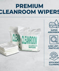 Top Shelf Pro Microfiber Cleanroom Wipers Slick Streak Free Dustless Cloth For Camera Optics Gadgets And Precision Equipment Lint Free Tight Sealed Pack with two packs and stacked wipes.