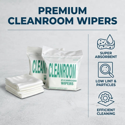 Top Shelf Pro Microfiber Cleanroom Wipers Slick Streak Free Dustless Cloth For Camera Optics Gadgets And Precision Equipment Lint Free Tight Sealed Pack with two packs and stacked wipes.