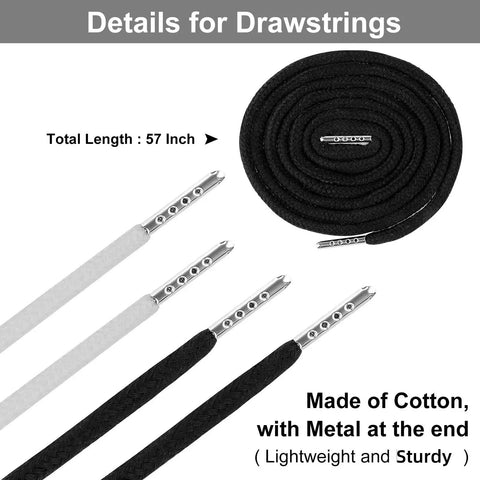 12 Pack 57 Inch Cotton Drawstrings Kit For Sweatpants Hoodies Shorts Jackets And Coats, cords with metal ends shown