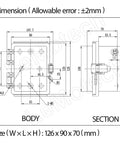 Technical drawing of ABS Junction Box Enclosure With Hinged Clear Cover And Stainless Steel Latch IP67 Waterproof Rugged Outdoor