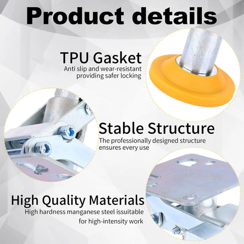 Heavy Duty Floor Lock for Carts with Adjustable Height Trolley Brake featuring TPU pad and manganese steel construction details