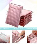 Rose Gold Metallic Bubble Mailers With Self Seal Adhesive, 50 Pack Padded Poly Mailers For Valentine Shipping