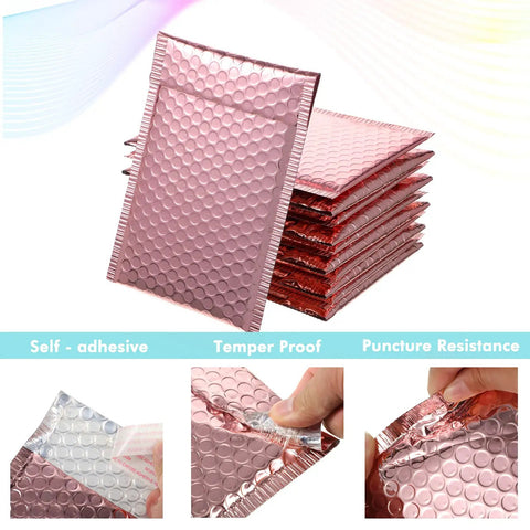 Rose Gold Metallic Bubble Mailers With Self Seal Adhesive, 50 Pack Padded Poly Mailers For Valentine Shipping
