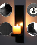 Premium Quality Hardwood Wall Candle Sconces Pair mounted on wall with lit pillar candle, showcasing rustic design and sturdy holder.