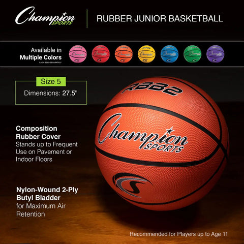 Size 5 Pink Rubber Junior Basketball For Indoor Outdoor Play Heavy Duty Pro Style Ball With True Bounce And Flight