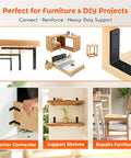 Collage of Heavy Duty 10 Inch Black Shelf Brackets L Shaped Corner Mount For Wall Shelves, DIY furniture applications shown.