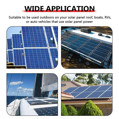 Heavy Duty 10 Foot 12 Awg Solar Panel Extension Cable Pair With Slick Male Female Connectors For Rv Camper Top Shelf Roof Rack Power Run Zero Sweat Plug And Play Solar Wiring Adapter Kit In Red And Black used on solar panels across boats, RVs, and rooftops.