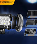12 Inch 72W LED Light Bar Kit With 2 Pack 4 Inch 18W LED Pods Off Road Wiring Harness 16AWG 3 Leads For Truck SUV ATV UTV Golf Cart Boat With 2 Years Warranty, IP67 waterproof close-up
