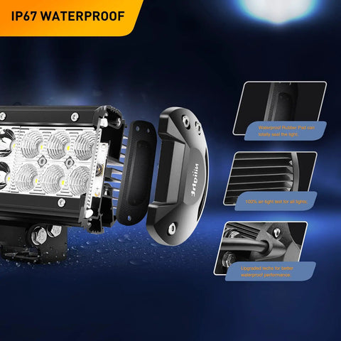 12 Inch 72W LED Light Bar Kit With 2 Pack 4 Inch 18W LED Pods Off Road Wiring Harness 16AWG 3 Leads For Truck SUV ATV UTV Golf Cart Boat With 2 Years Warranty, IP67 waterproof close-up