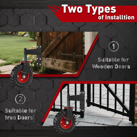 Heavy Duty Gate Wheel 8 Inch Swivel Caster With Spring Loaded 360 Degree Rotation, 650Lb Capacity for Wood and Metal Gates installed