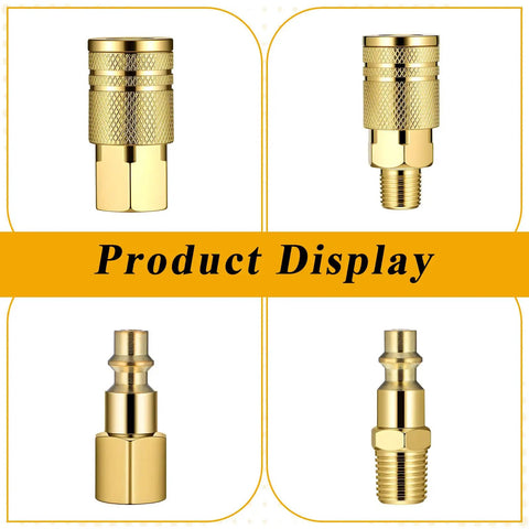 Air Hose Fittings Kit 16 Pc 1/4 In NPT Quick Connect Couplers And Plugs for Pneumatic Tools, shown in front view.