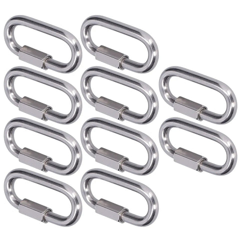 Stainless Steel Quick Link Connectors Set With Threaded Carabiners For Outdoor Gear, M10 Heavy Duty, shown in a 10-pack