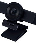Premium 1440P 60 Fps Webcam With Lightning Fast Auto Focus For Seamless Streaming And Dope Video Calls Straight Up Game Changer Usb Plug And Play Camera For Streamers In Black, angled view on a stand.