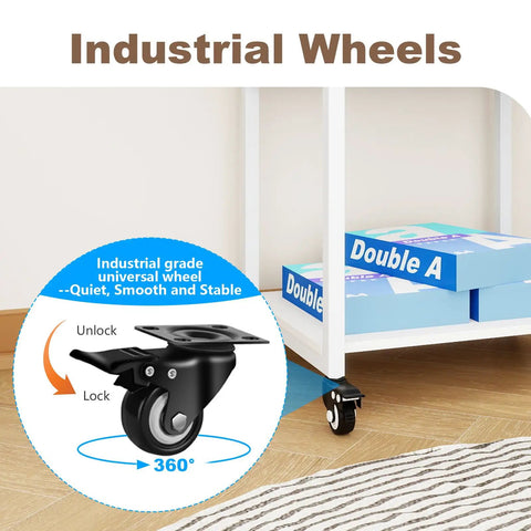 Industrial wheels on Three Tier Movable Heat Press Table With Foldable Stand And Workbench For Heat Transfer Machines Space Saving Design